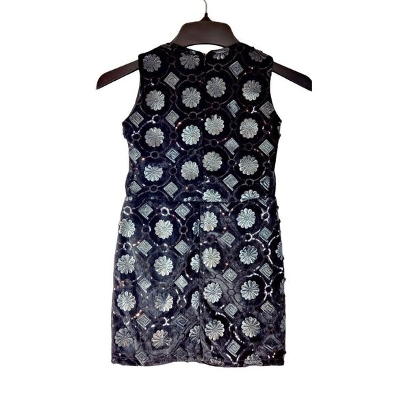 Girls Black Velvet Dress Formal Party Embellished Faux Leather Sequins Shift - Picture 5 of 9